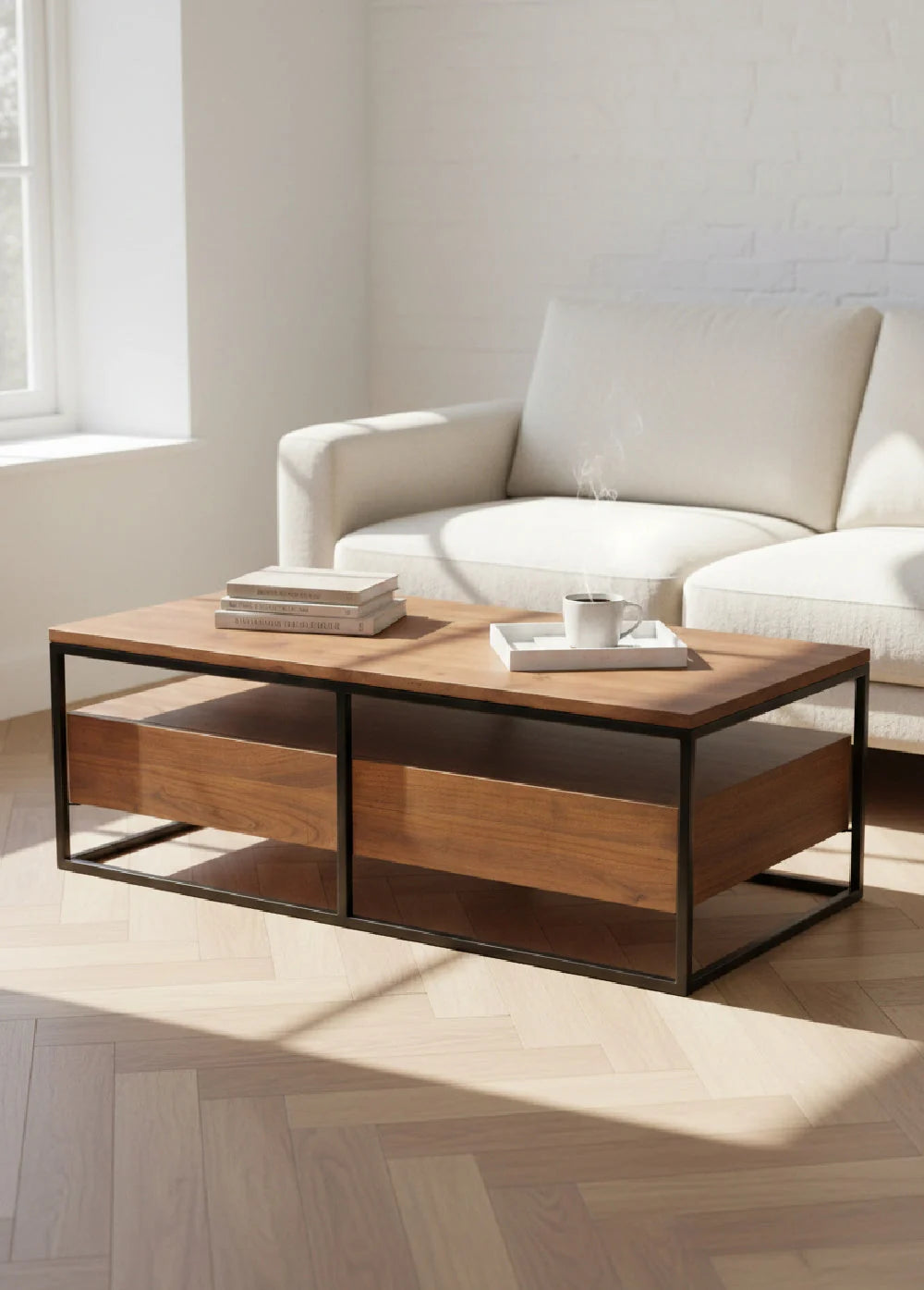 Luxury Solid Acacia Wood Coffee Table Modern Italian Style for Villa