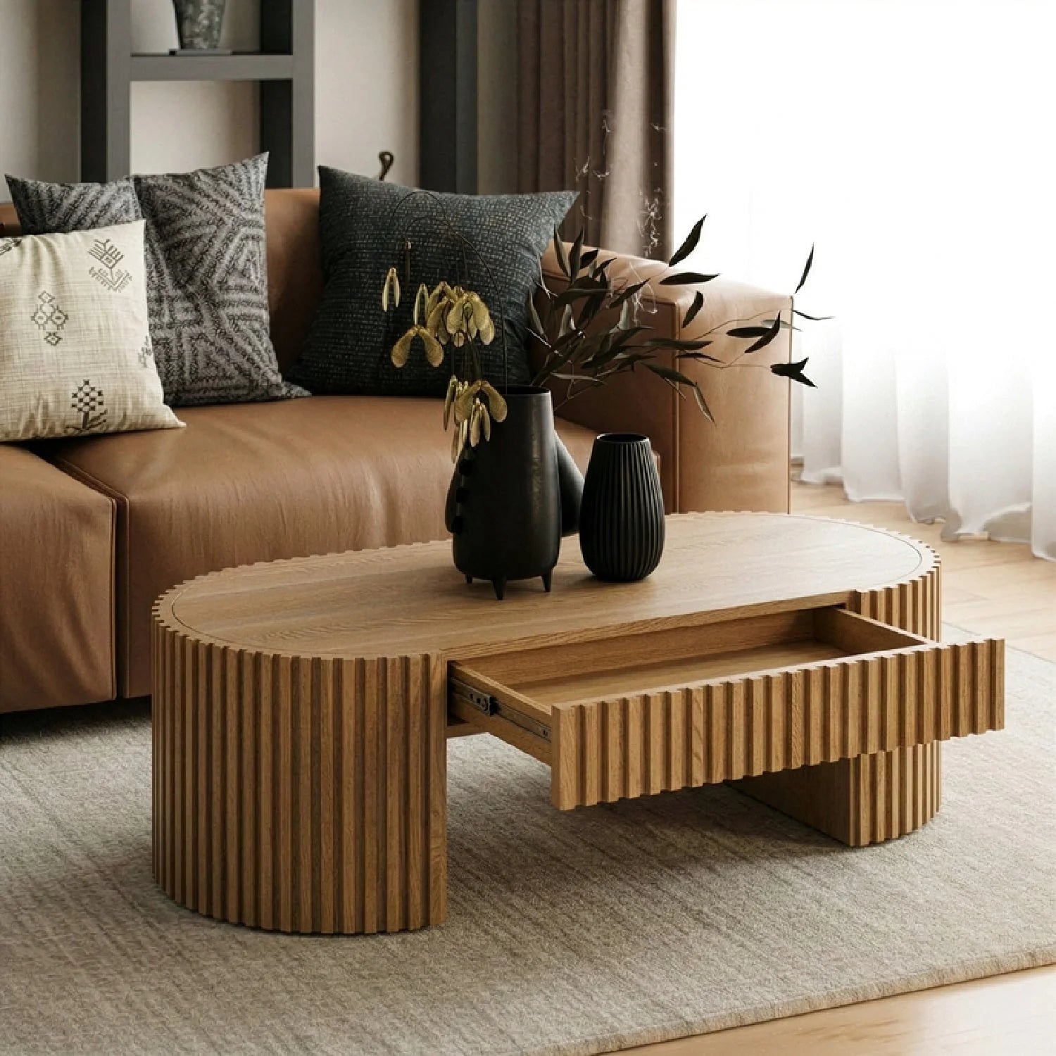 Luxury Solid Eucalyptus 1-Drawer Coffee Table Modern Italian Style for Villa