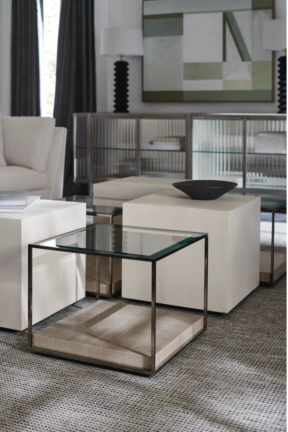 Luxury Solid Ground Shagreen Cube Cocktail Table Modern Italian Style for Villa