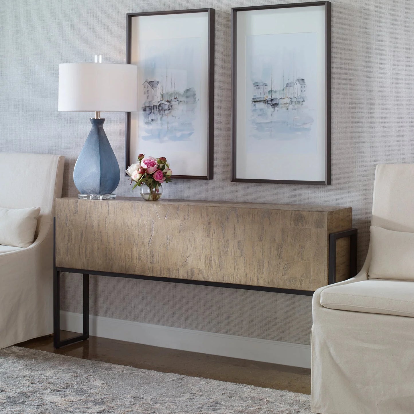 Luxury Solid Mahogany Console Table Modern Italian Style for Villa