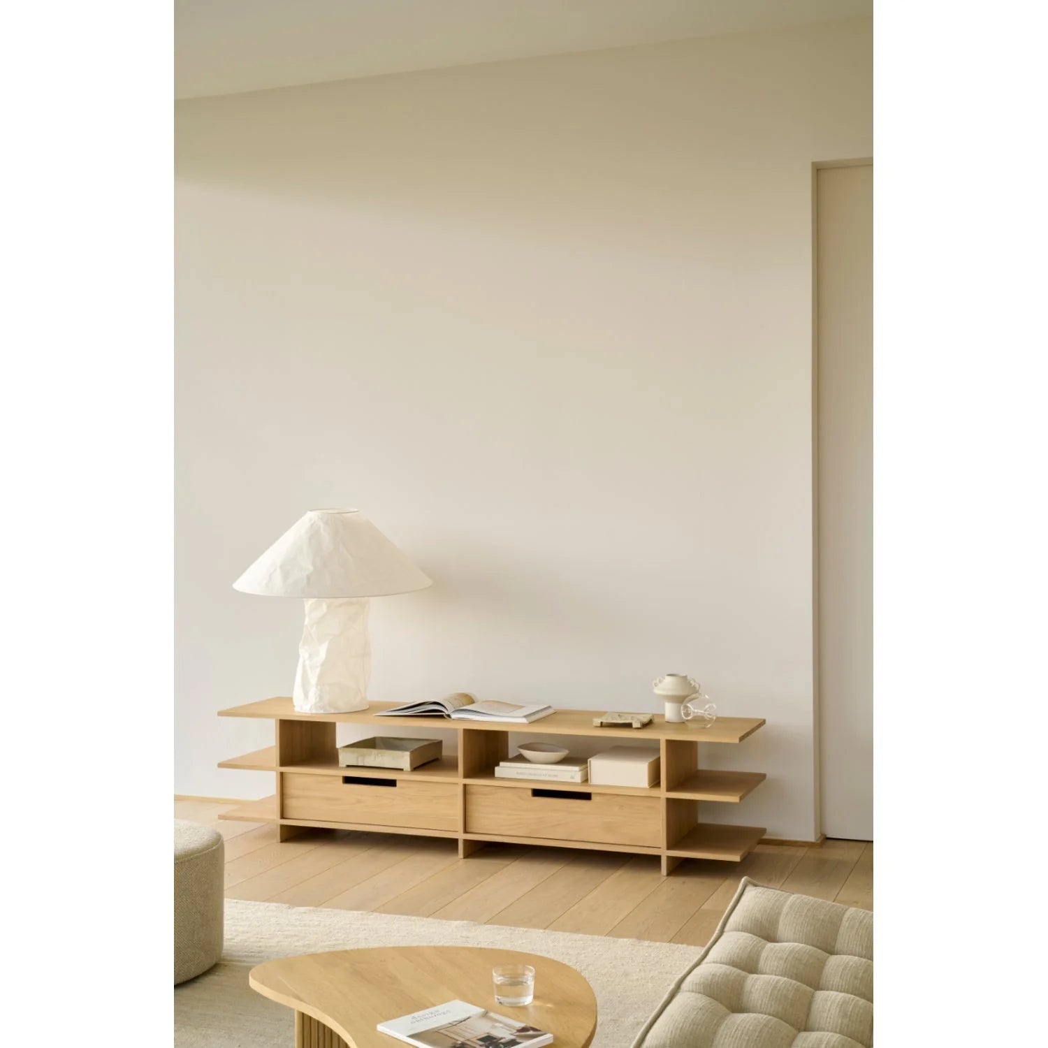 Luxury Solid Oak 2-Drawer Media Cabinet Modern Italian Style for Villa