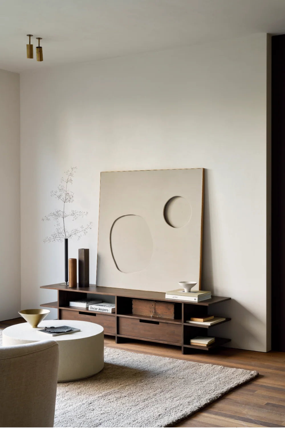 Luxury Solid Oak 2-Drawer Media Cabinet Modern Italian Style for Villa
