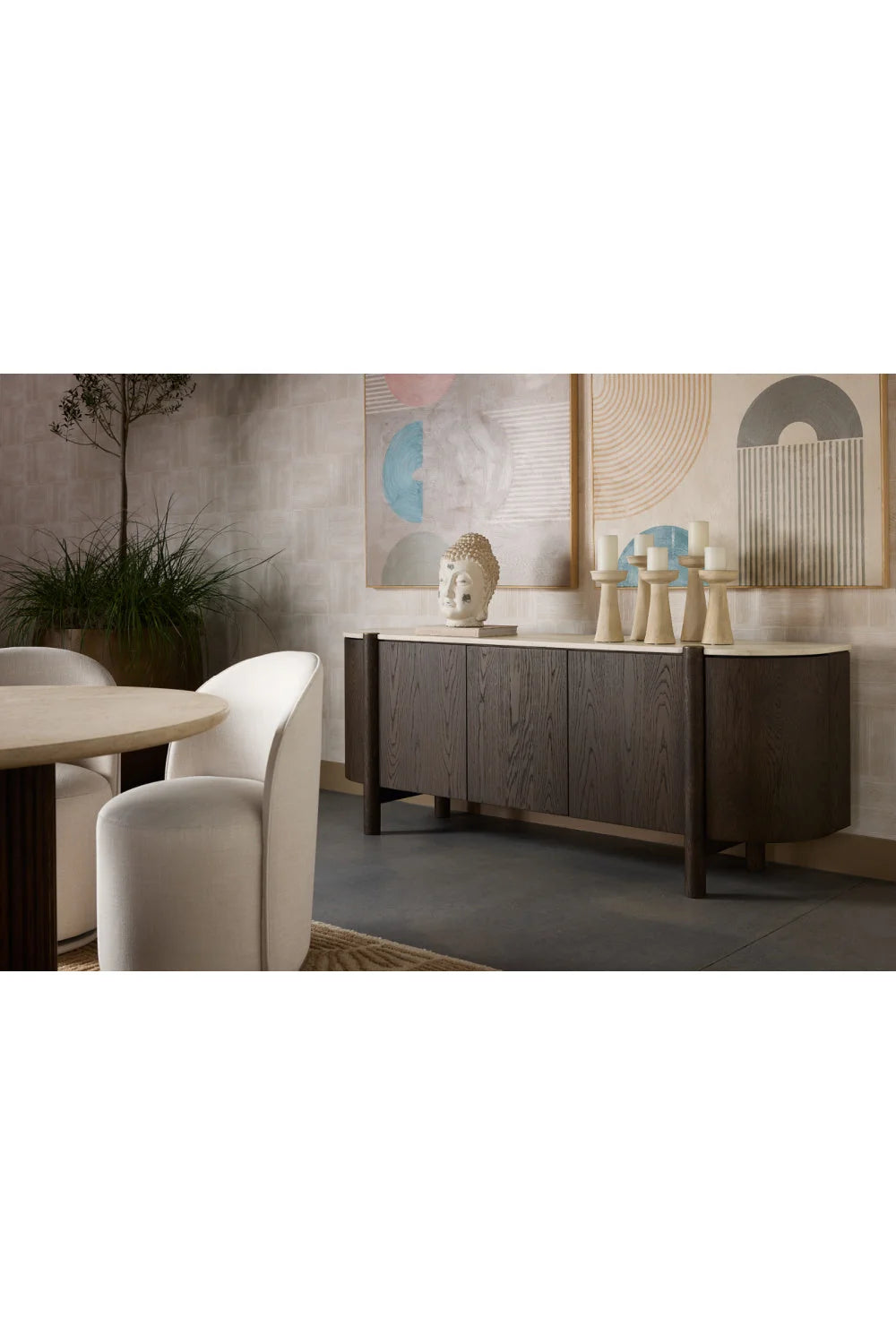 Luxury Solid Oak 4-Door Sideboard European Style for Villa