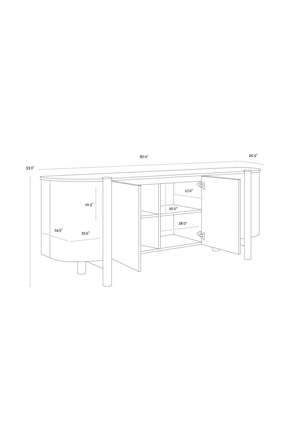 Luxury Solid Oak 4-Door Sideboard European Style for Villa
