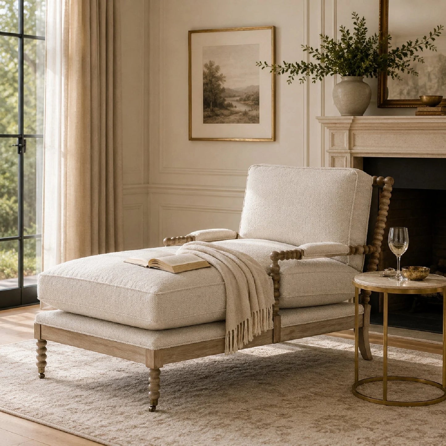 Luxury Solid Oak Chaise Lounge Modern Italian Style for Villa