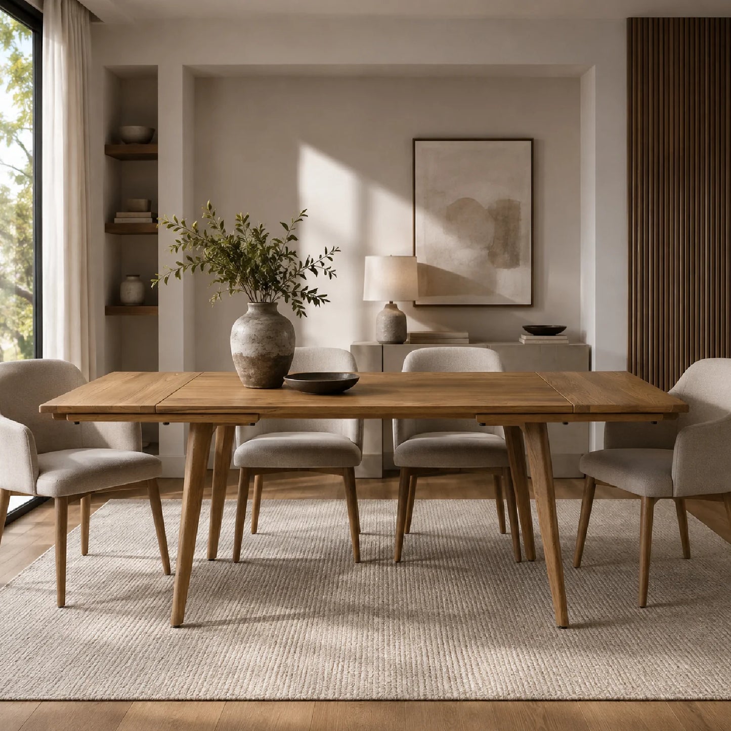 Luxury Solid Oak Extendable Dining Table Modern Italian Style for Villa