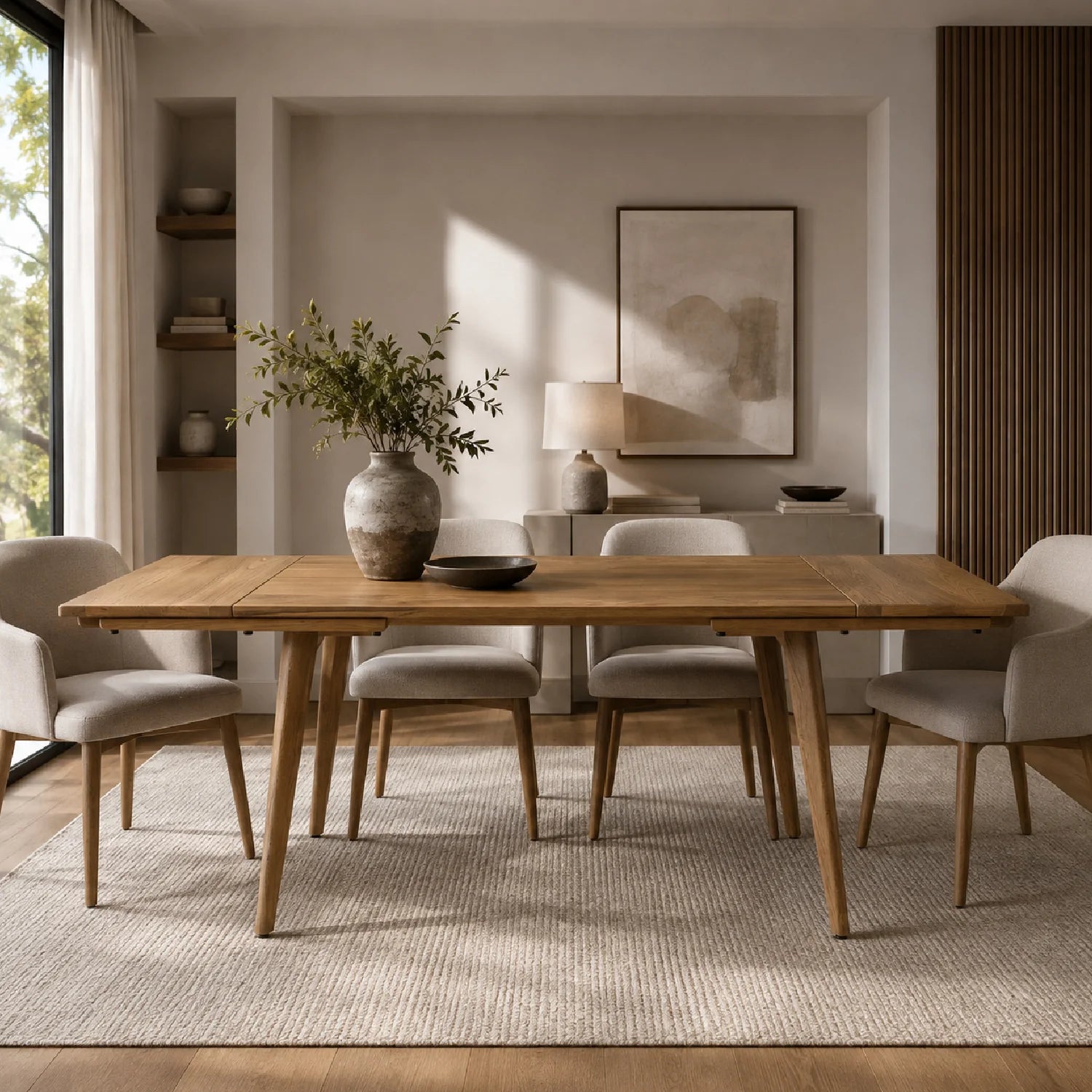 Luxury Solid Oak Extendable Dining Table Modern Italian Style for Villa