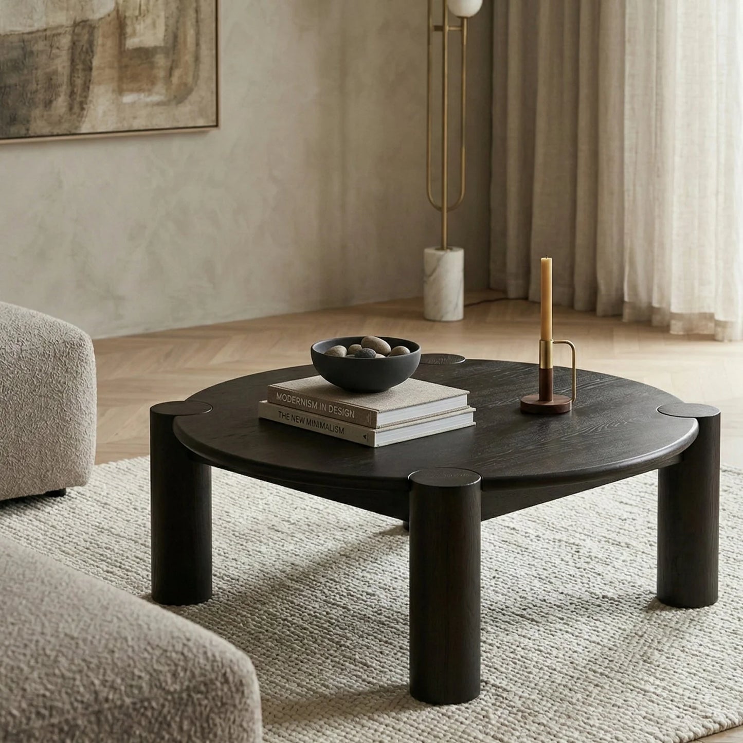 Luxury Solid Oak Round Coffee Table Modern Italian Style for Villa
