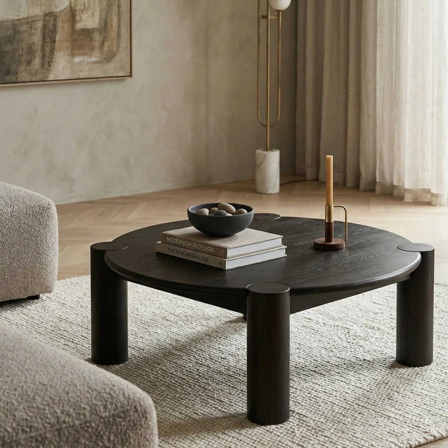 Luxury Solid Oak Round Coffee Table Modern Italian Style for Villa