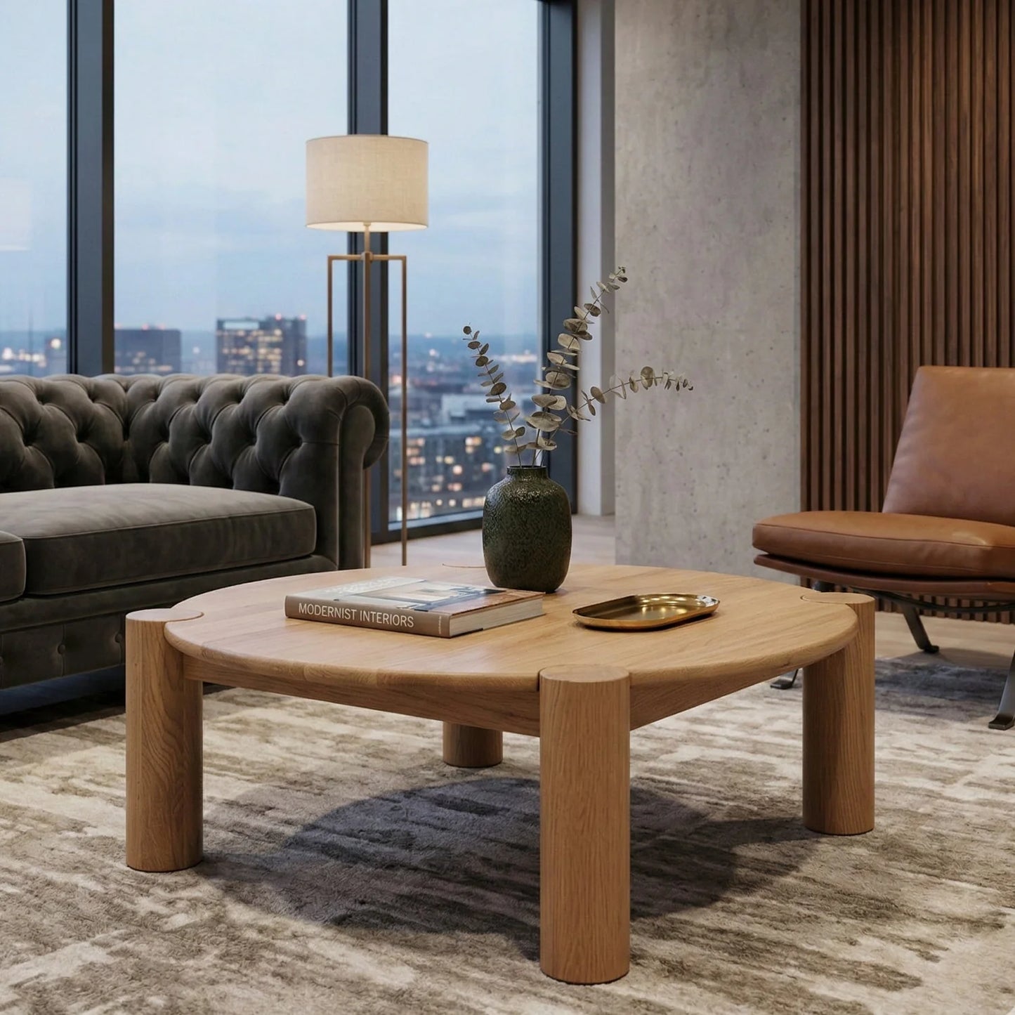 Luxury Solid Oak Round Coffee Table Modern Italian Style for Villa
