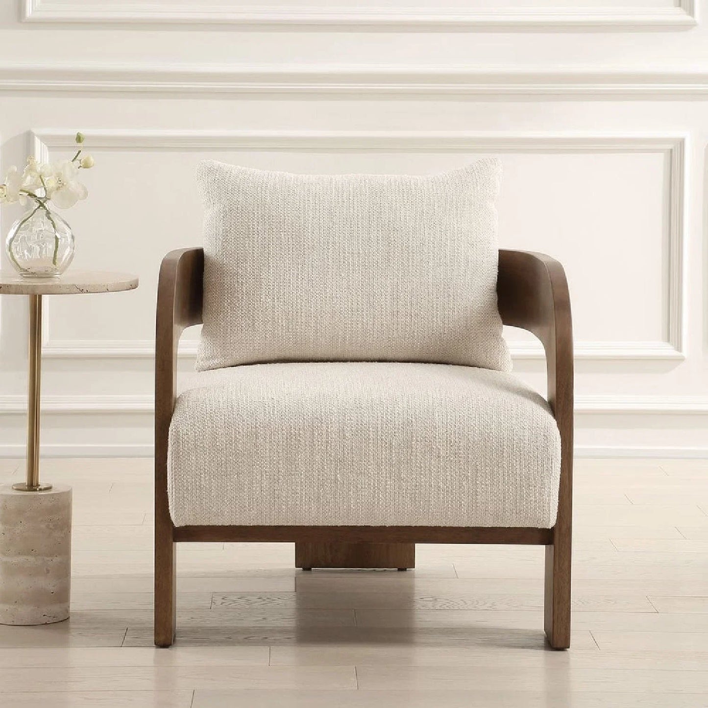 Luxury Solid Oak T-Back Accent Chair European Style for Villa