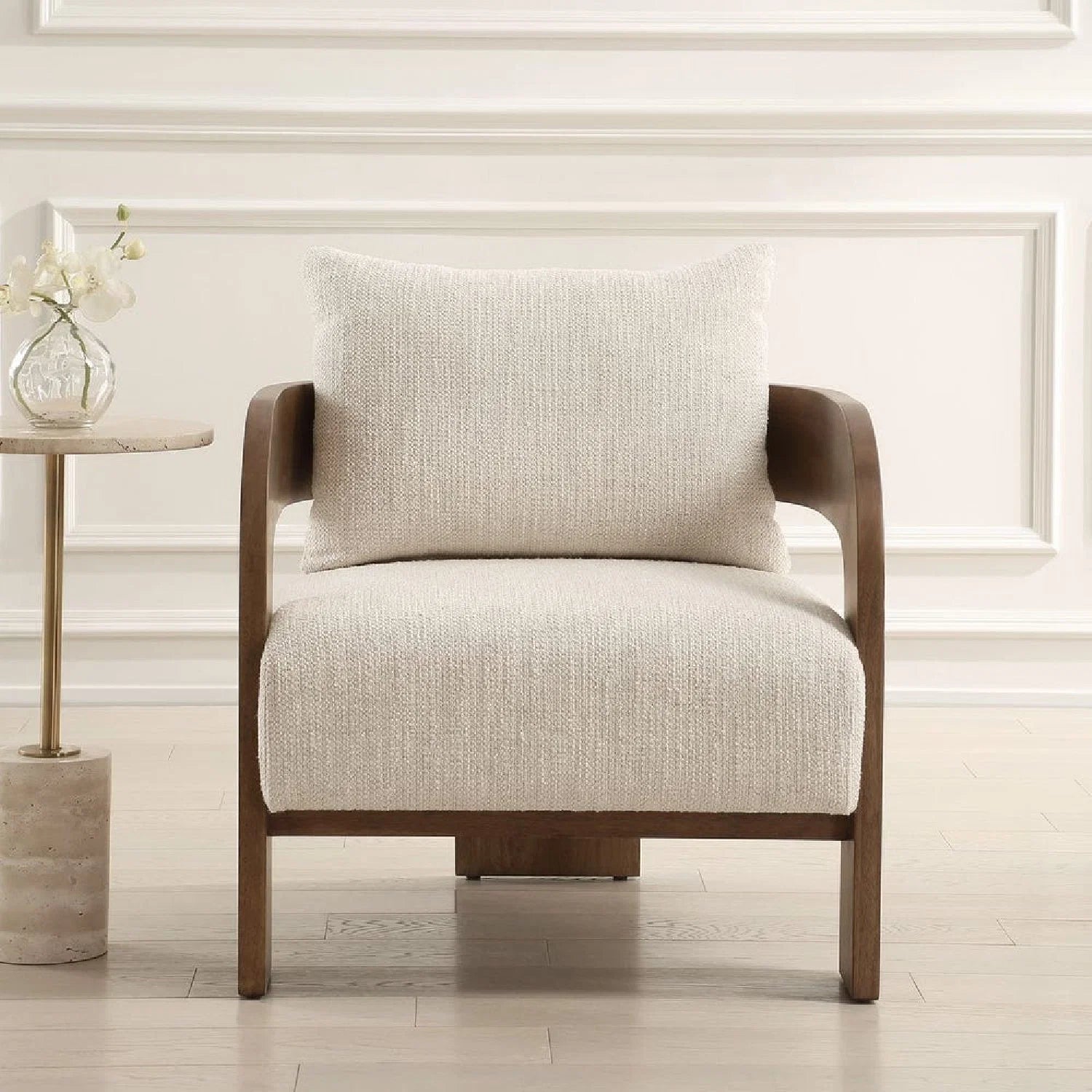 Luxury Solid Oak T-Back Accent Chair European Style for Villa