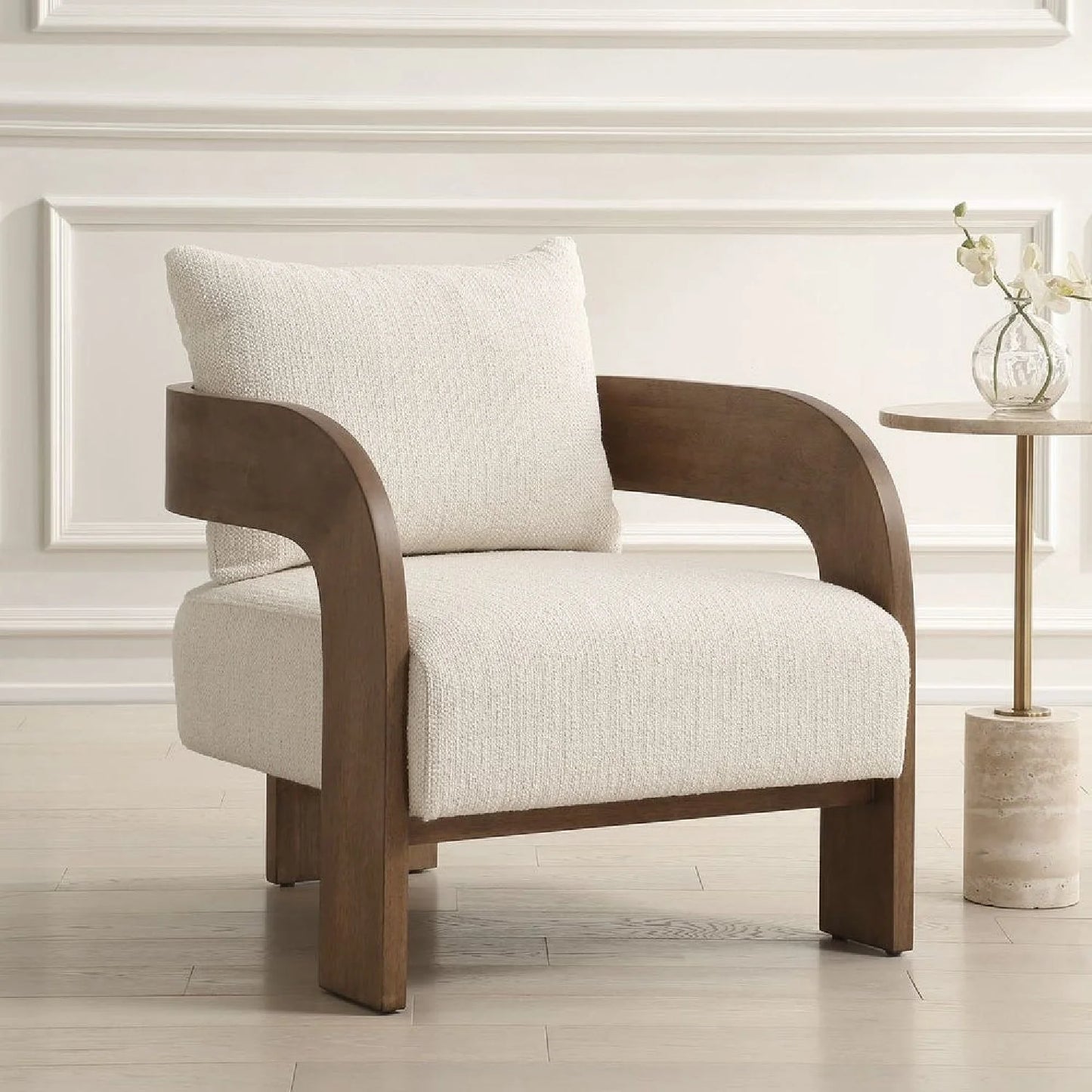 Luxury Solid Oak T-Back Accent Chair European Style for Villa