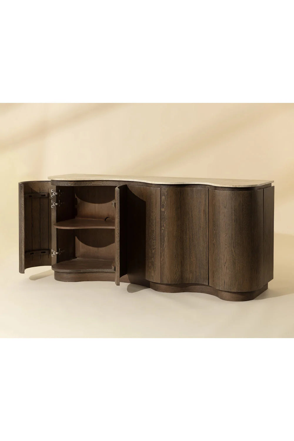 Luxury Solid Oak Travertine Top Sideboard European Style for Villa