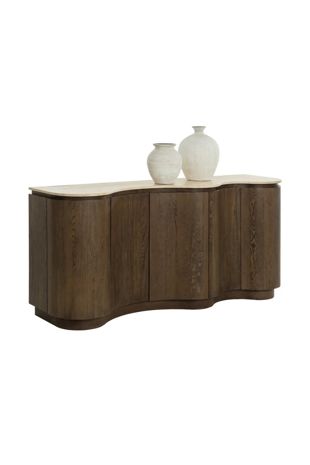Luxury Solid Oak Travertine Top Sideboard European Style for Villa