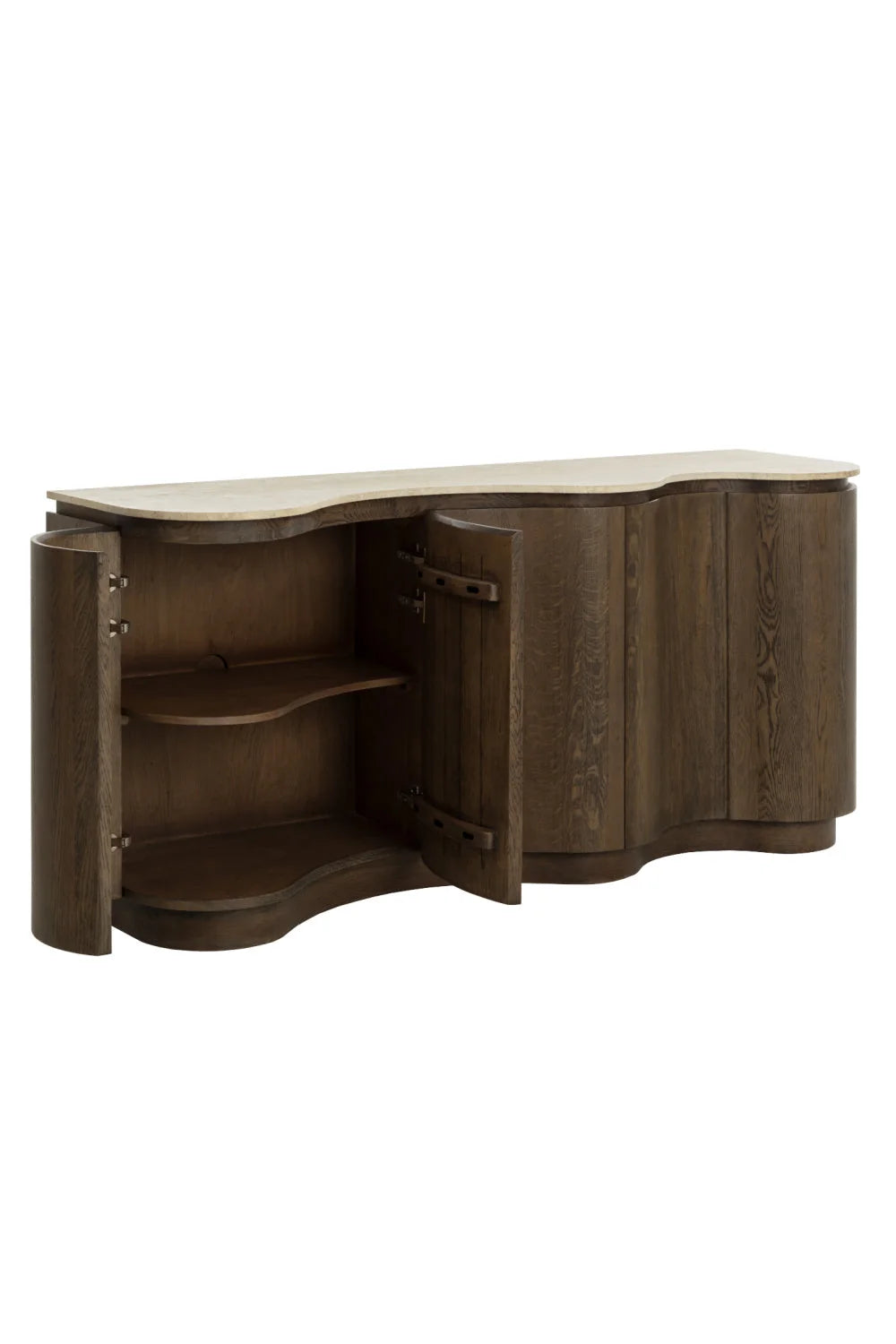 Luxury Solid Oak Travertine Top Sideboard European Style for Villa