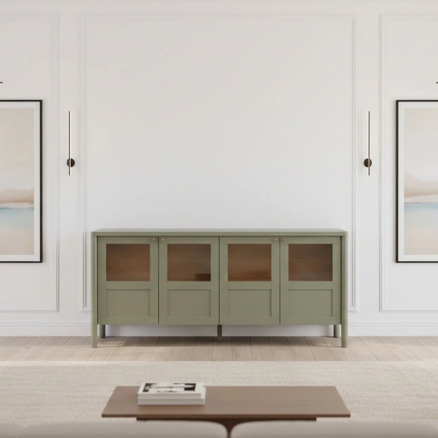 Luxury Solid Pine 4-Door Sideboard European Style for Villa