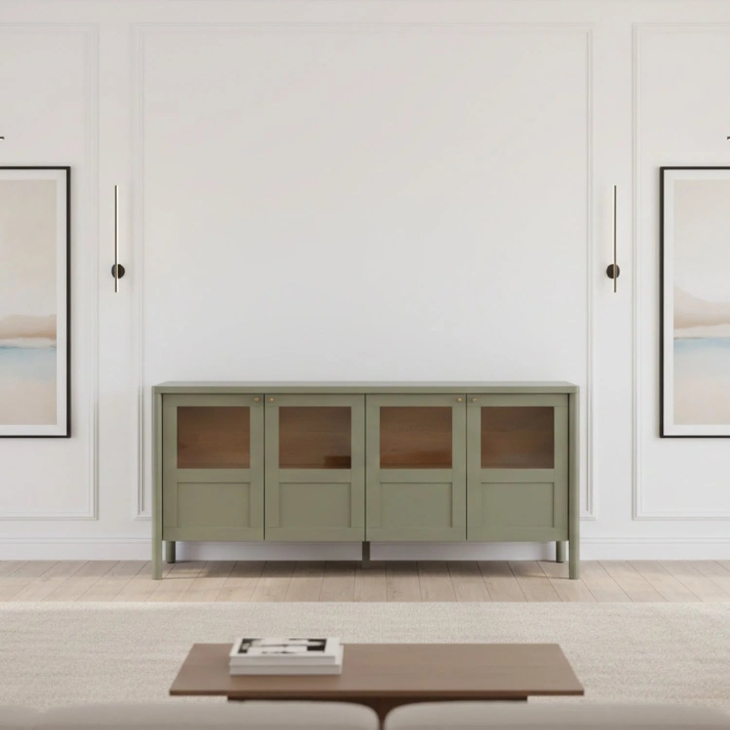 Luxury Solid Pine 4-Door Sideboard European Style for Villa