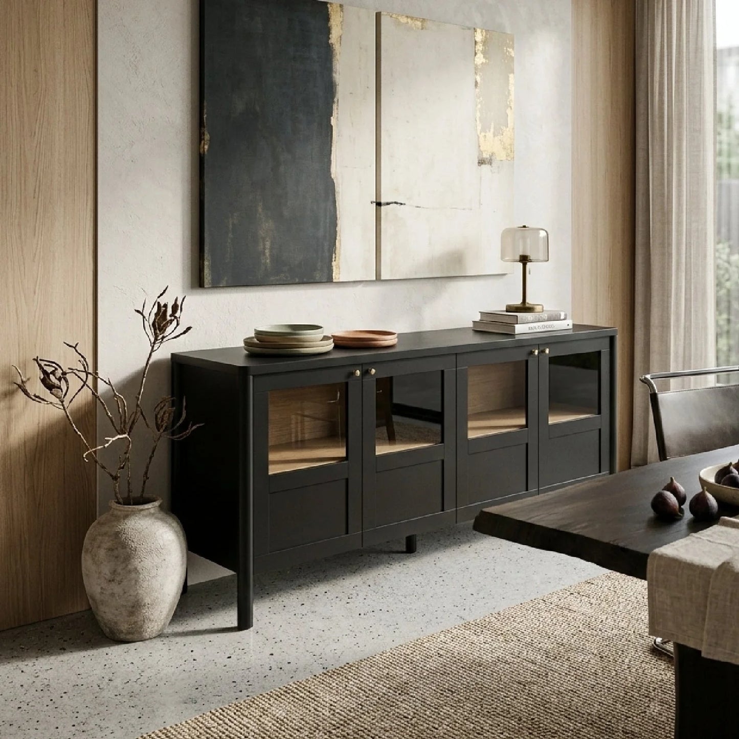 Luxury Solid Pine 4-Door Sideboard European Style for Villa