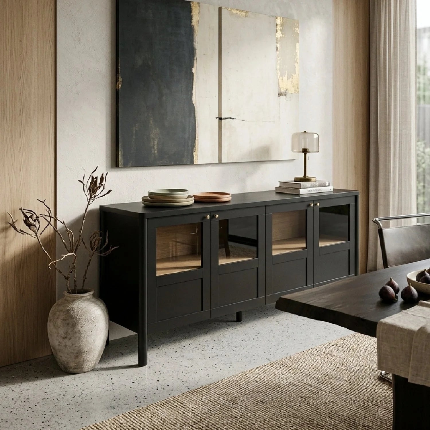 Luxury Solid Pine 4-Door Sideboard European Style for Villa