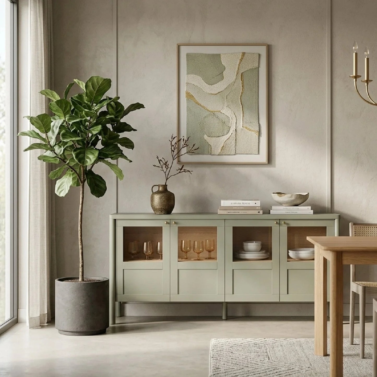Luxury Solid Pine 4-Door Sideboard European Style for Villa