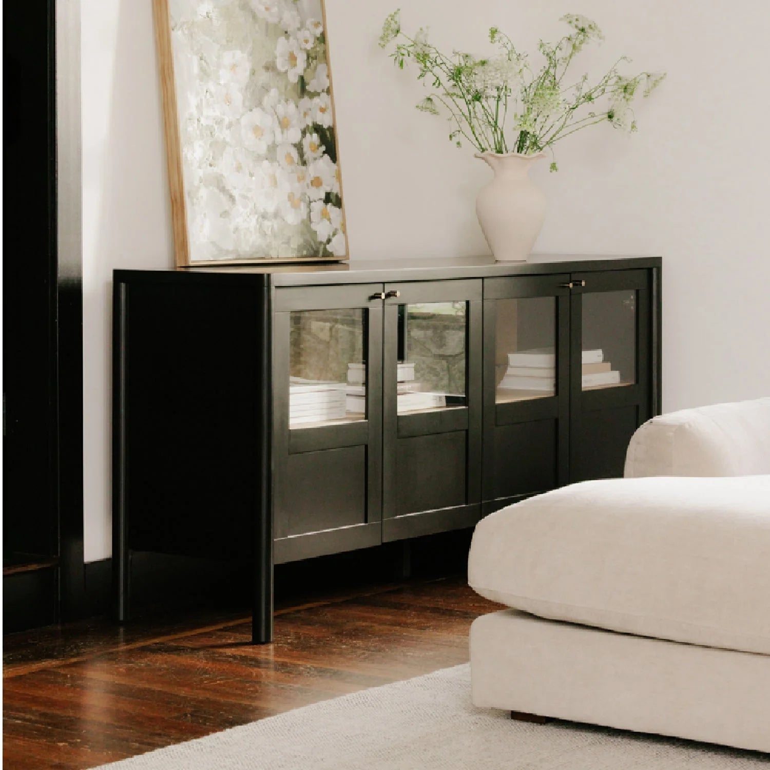 Luxury Solid Pine 4-Door Sideboard European Style for Villa