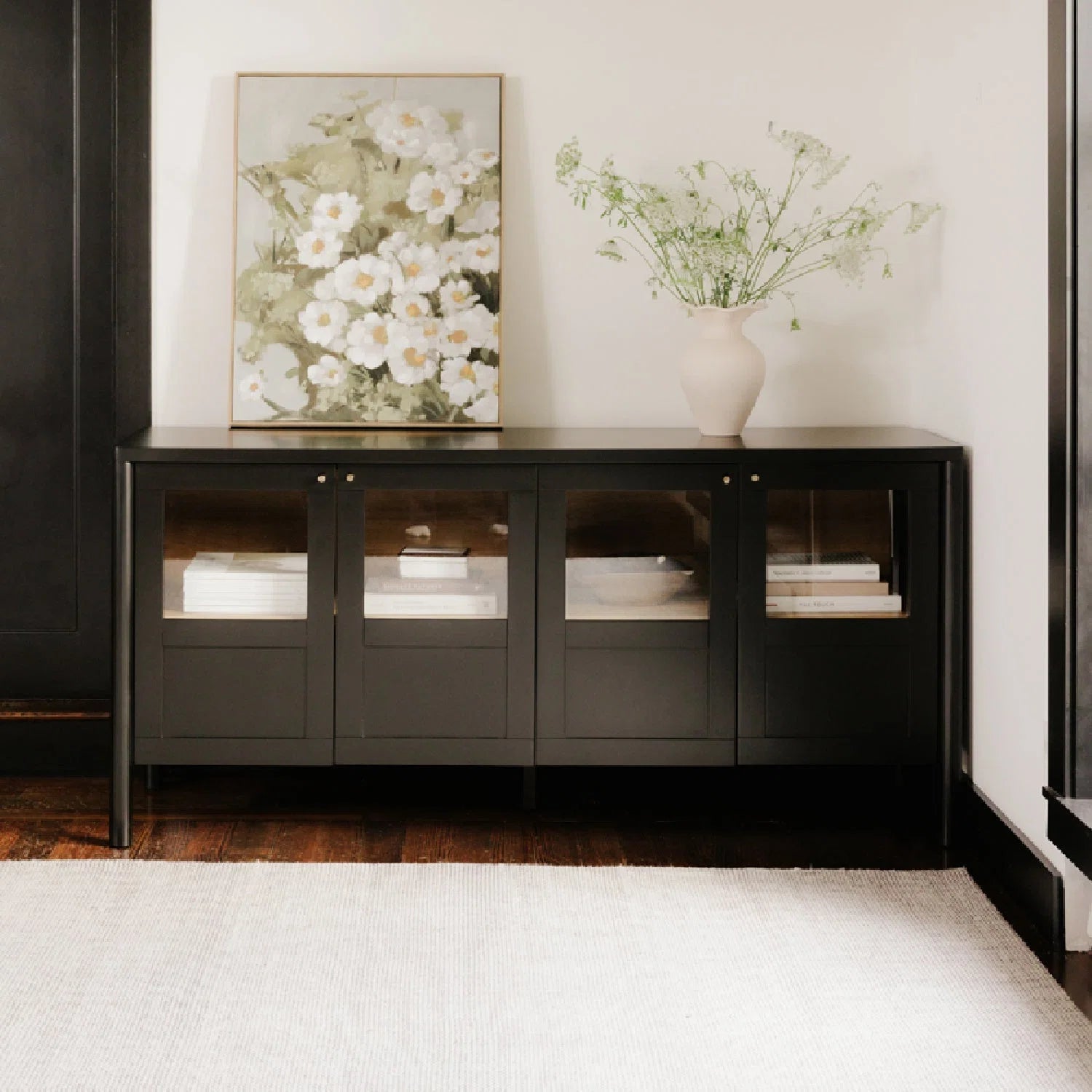 Luxury Solid Pine 4-Door Sideboard European Style for Villa