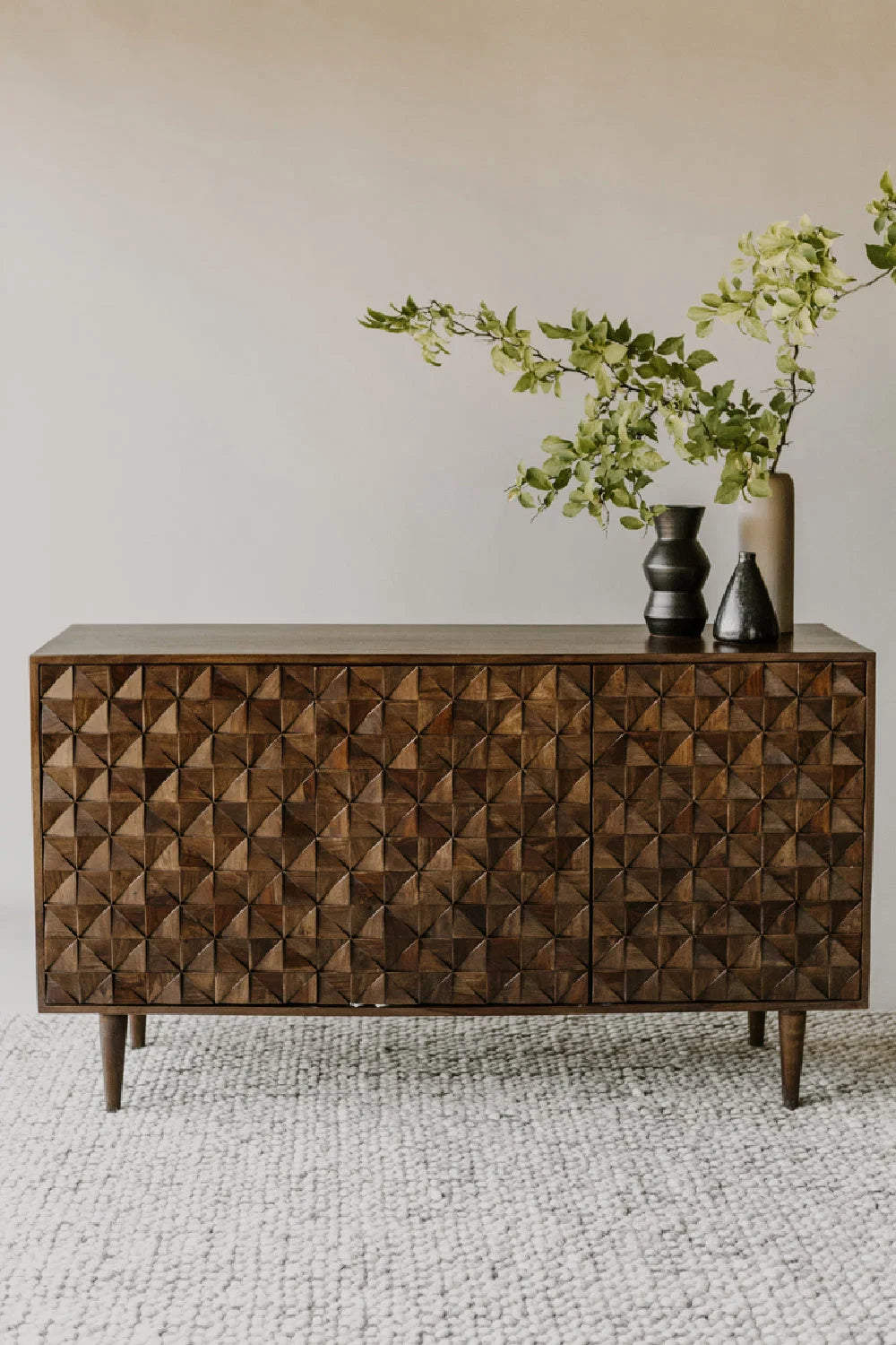 Luxury Solid Sheesham 3-Door Sideboard European Style for Villa