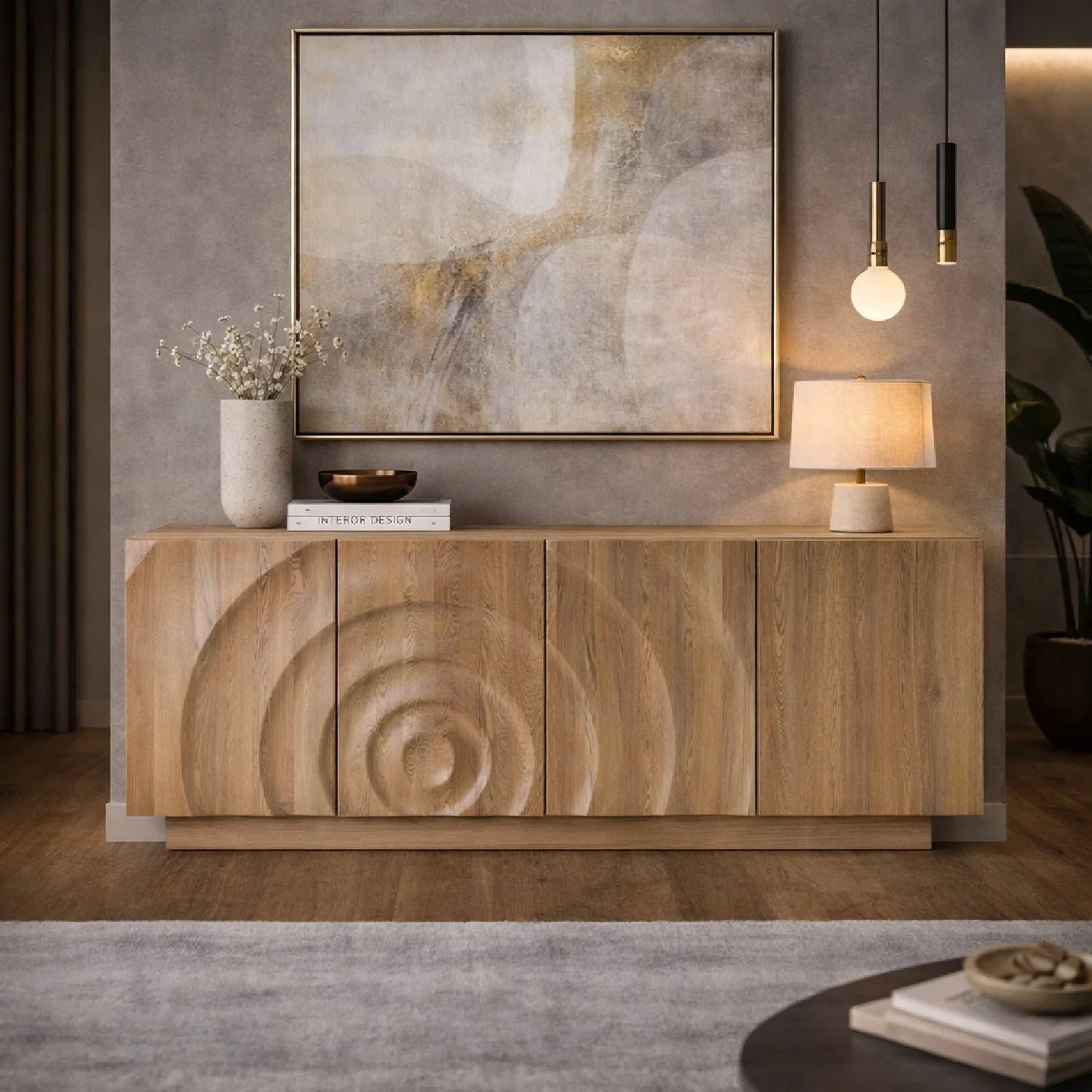 Luxury Solid Wood 4-Door Sideboard European Style for Villa