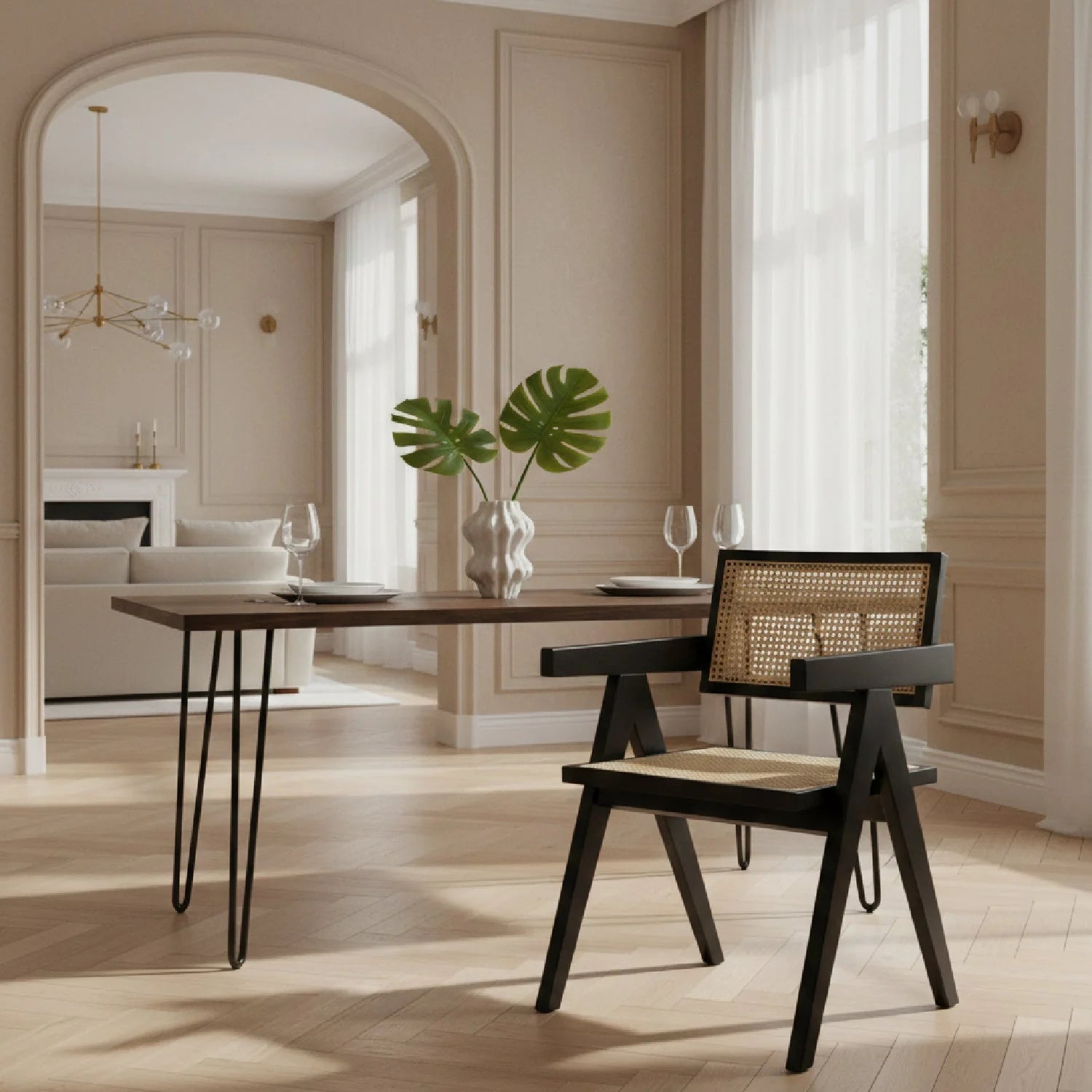Luxury Solid Wood Dining Armchair European Style for Villa