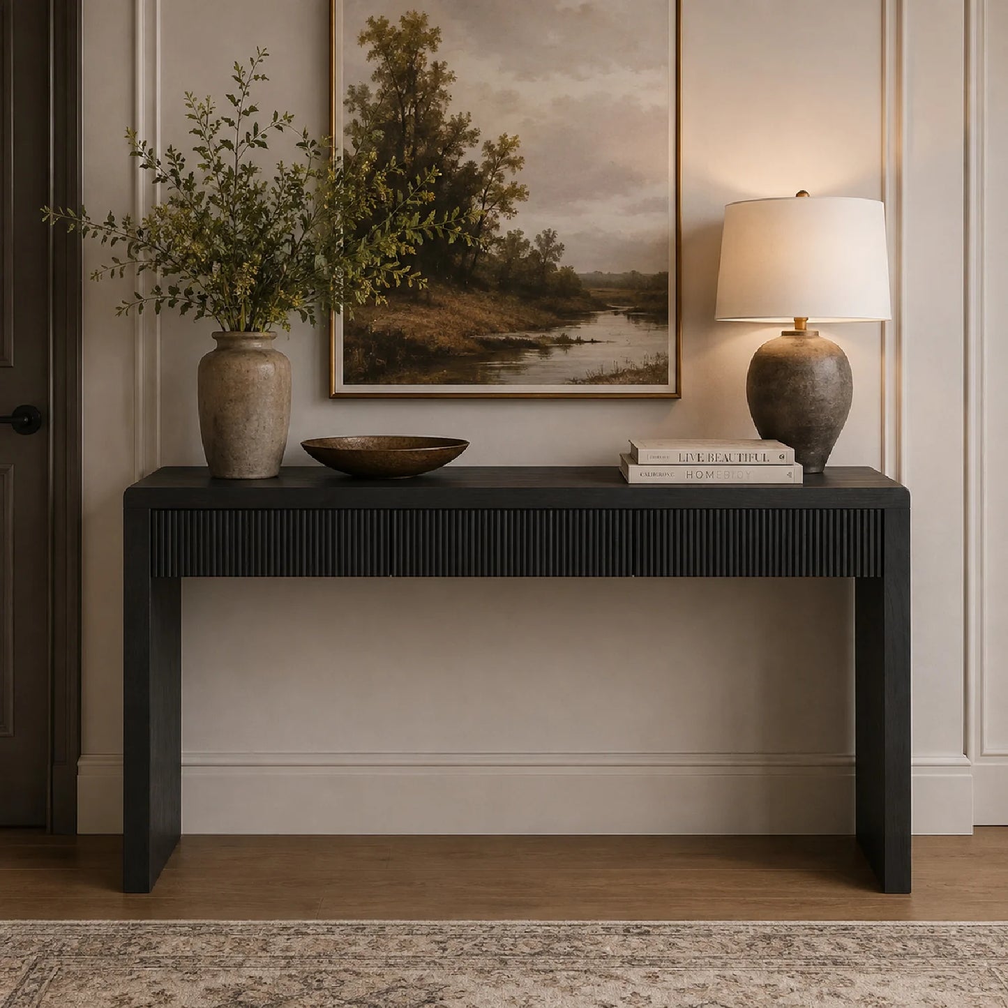 Luxury Solid Wood Veneer Console Table Modern Italian Style for Villa