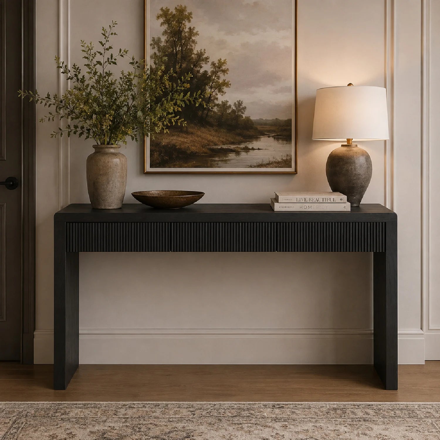 Luxury Solid Wood Veneer Console Table Modern Italian Style for Villa