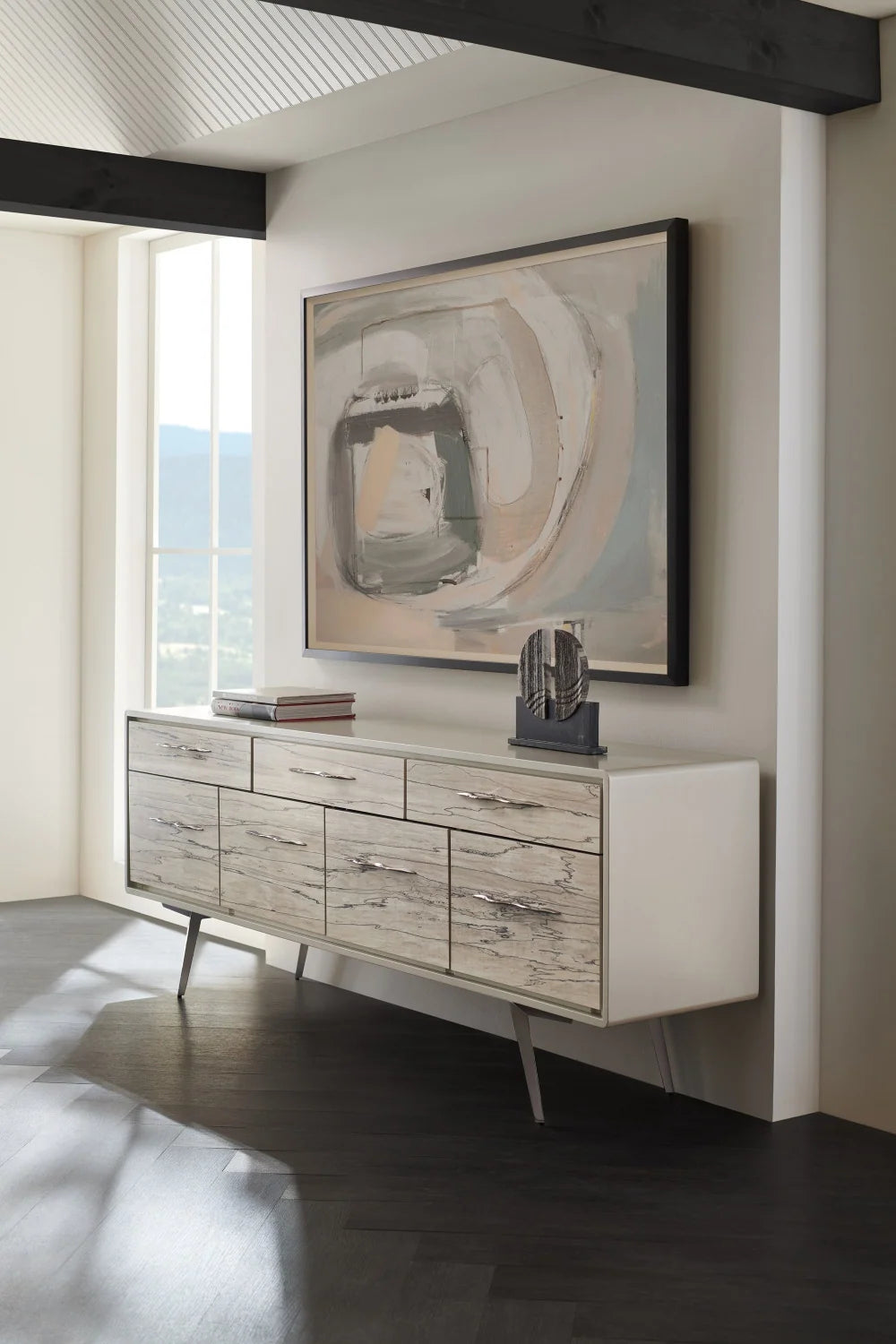 Luxury Spalted Maple 4-Door Sideboard European Style for Villa
