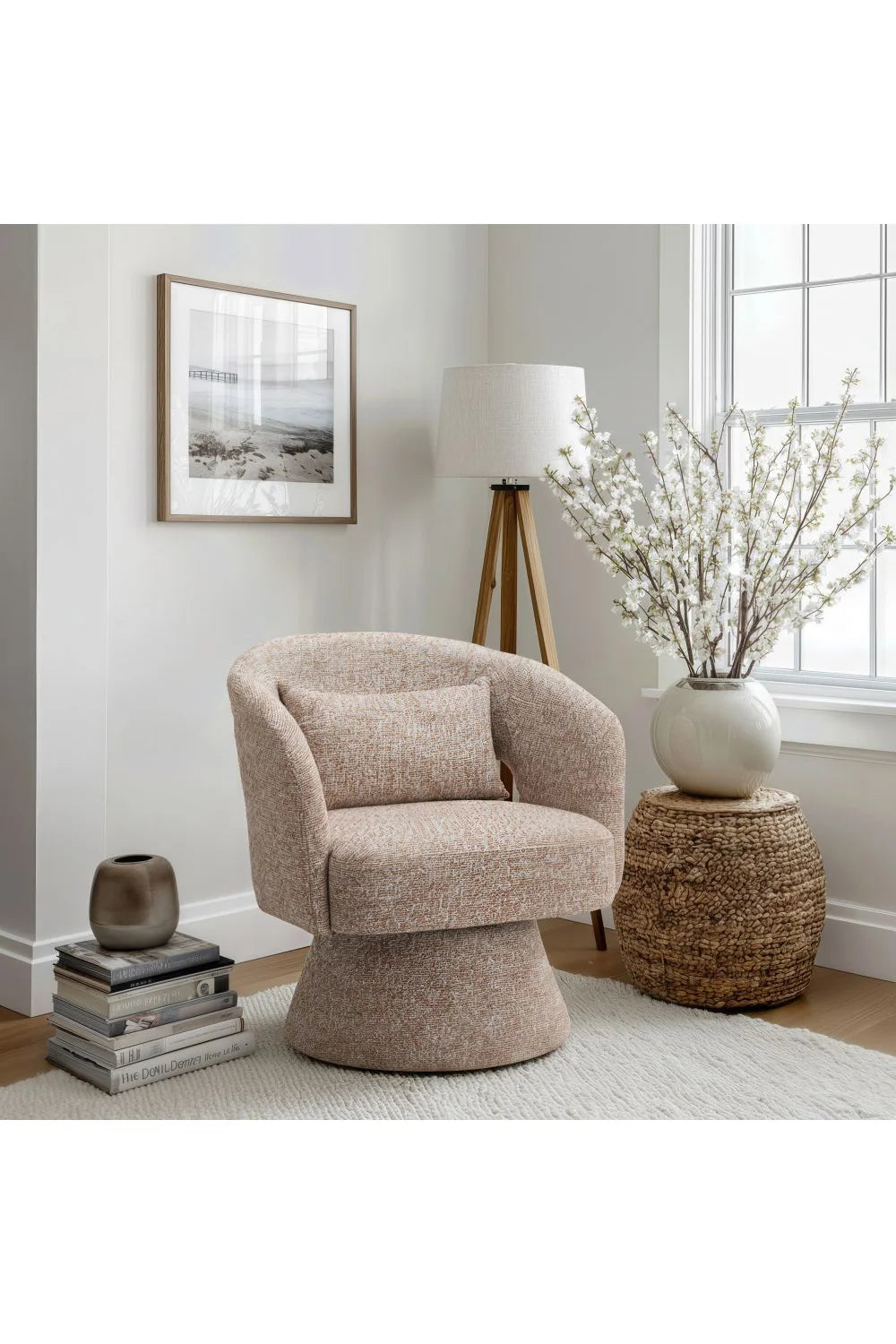 Luxury Speckled Brown Shearling Swivel Chair Modern Italian Style for Villa