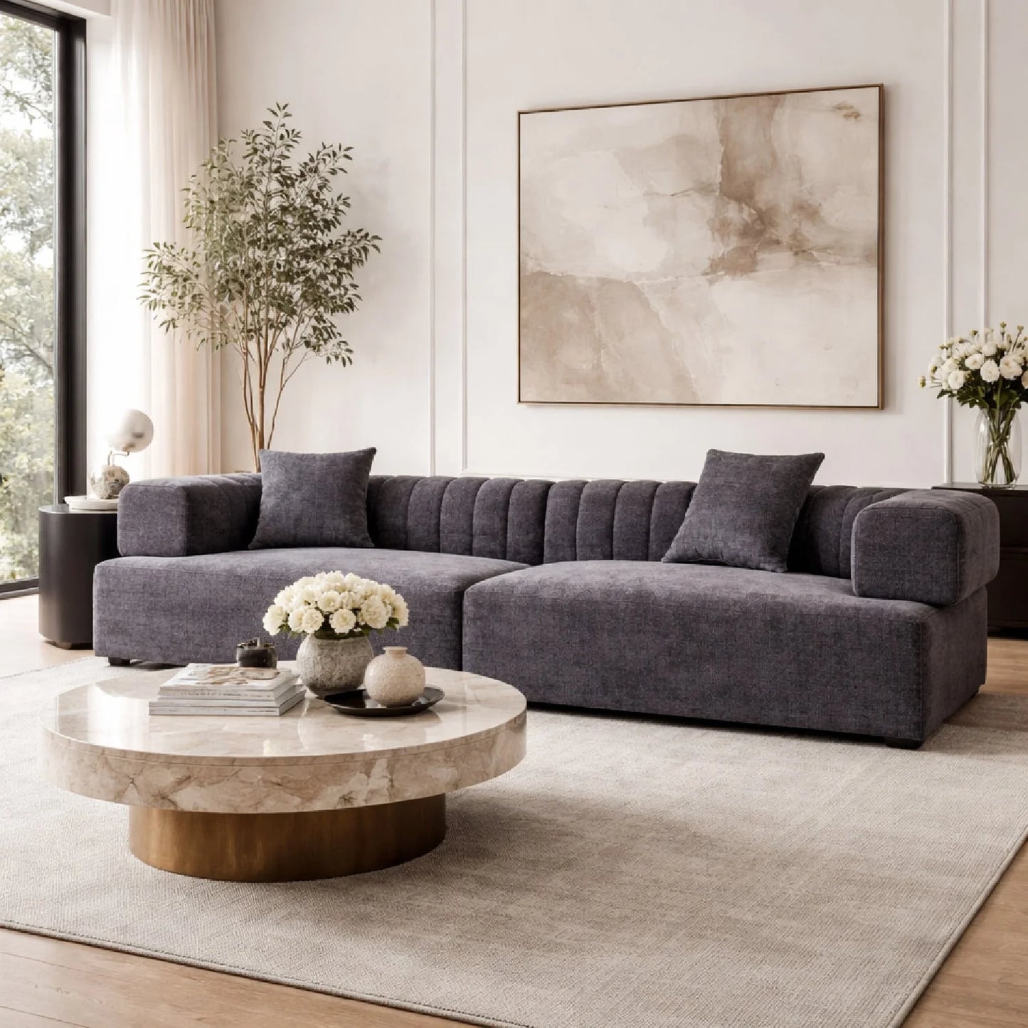 Luxury Square-Armed 2-Piece Sofa Modern Italian Style for Villa