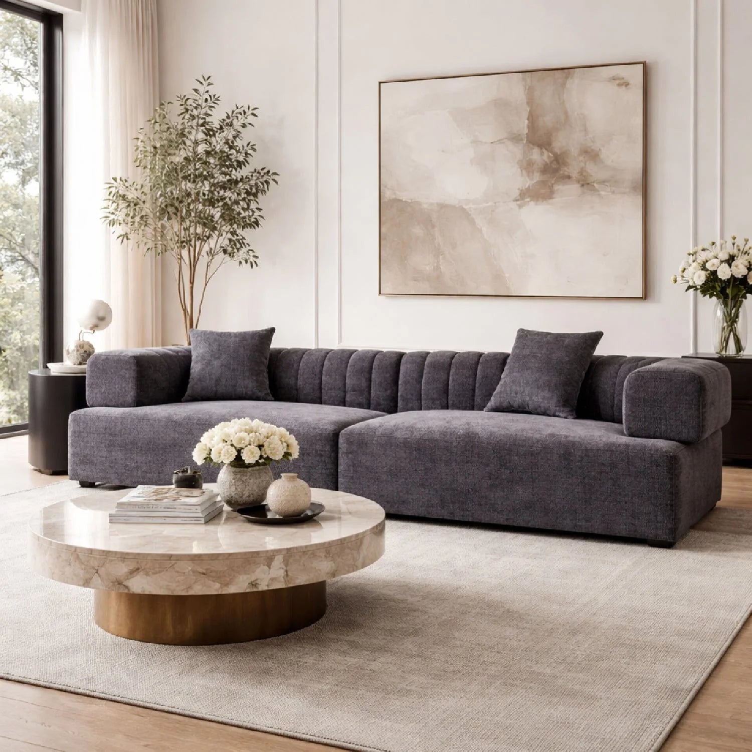 Luxury Square-Armed 2-Piece Sofa Modern Italian Style for Villa