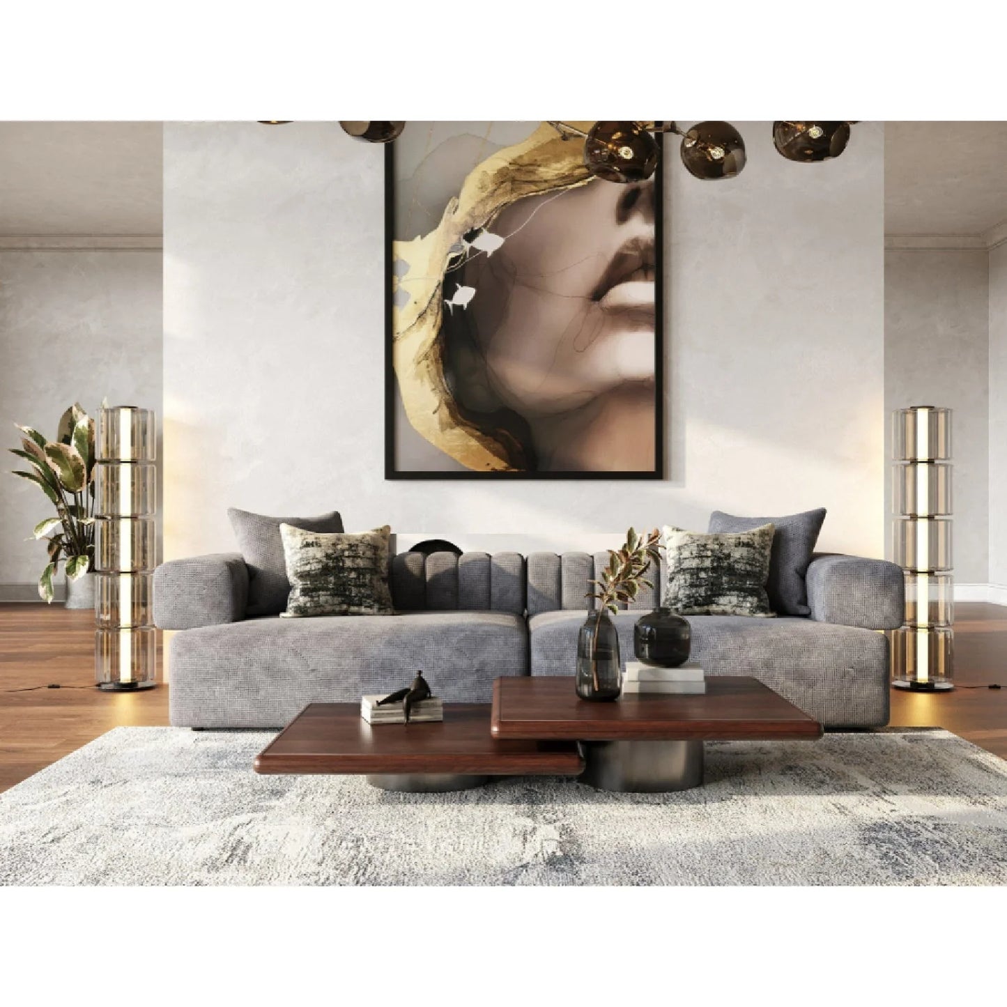 Luxury Square-Armed 2-Piece Sofa Modern Italian Style for Villa