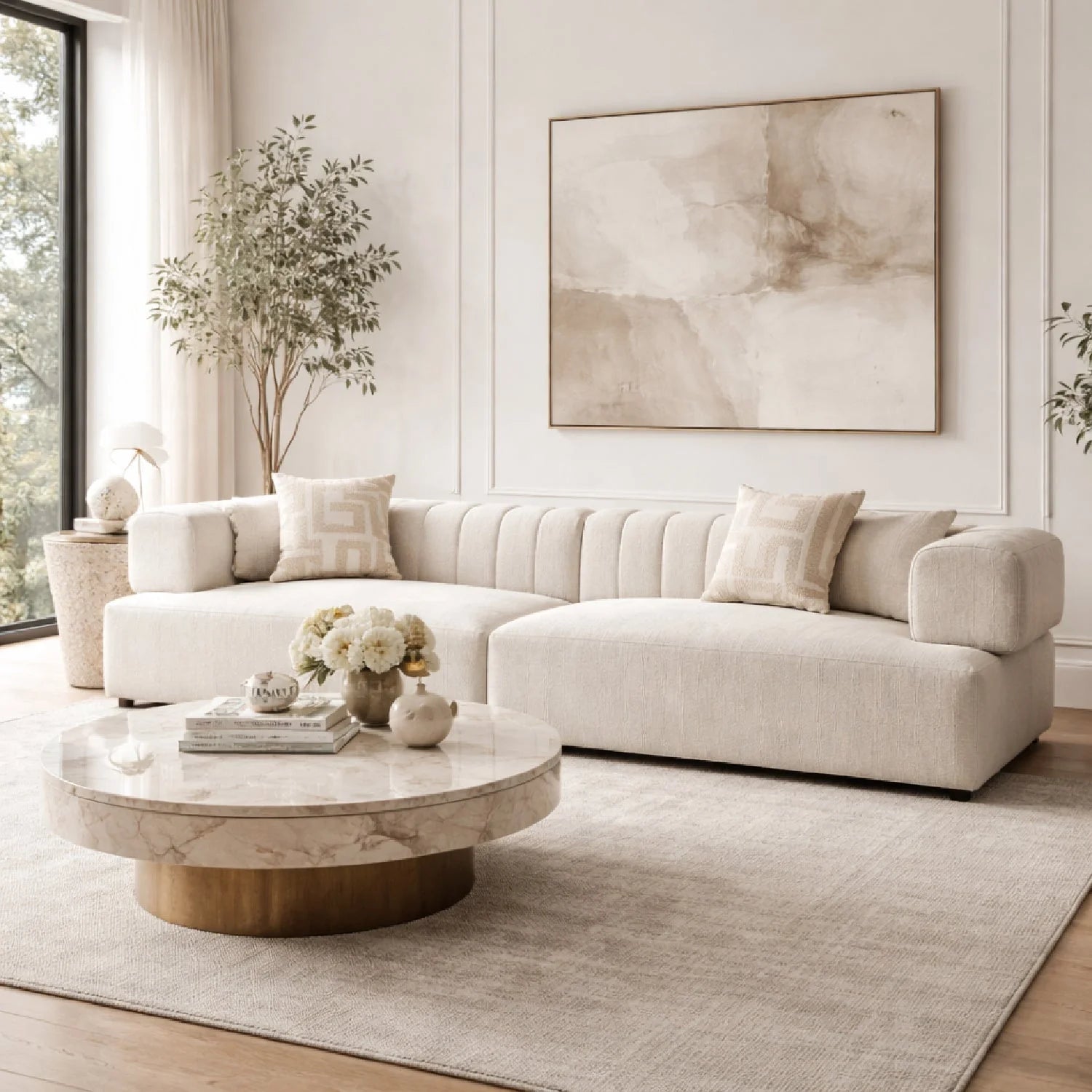 Luxury Square-Armed 2-Piece Sofa Modern Italian Style for Villa