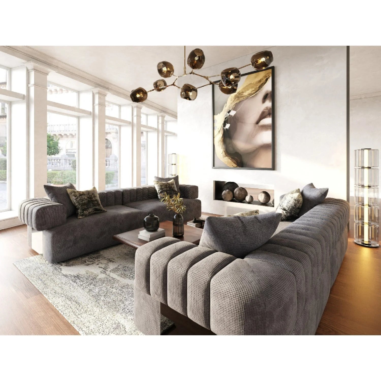 Luxury Square-Armed 2-Piece Sofa Modern Italian Style for Villa