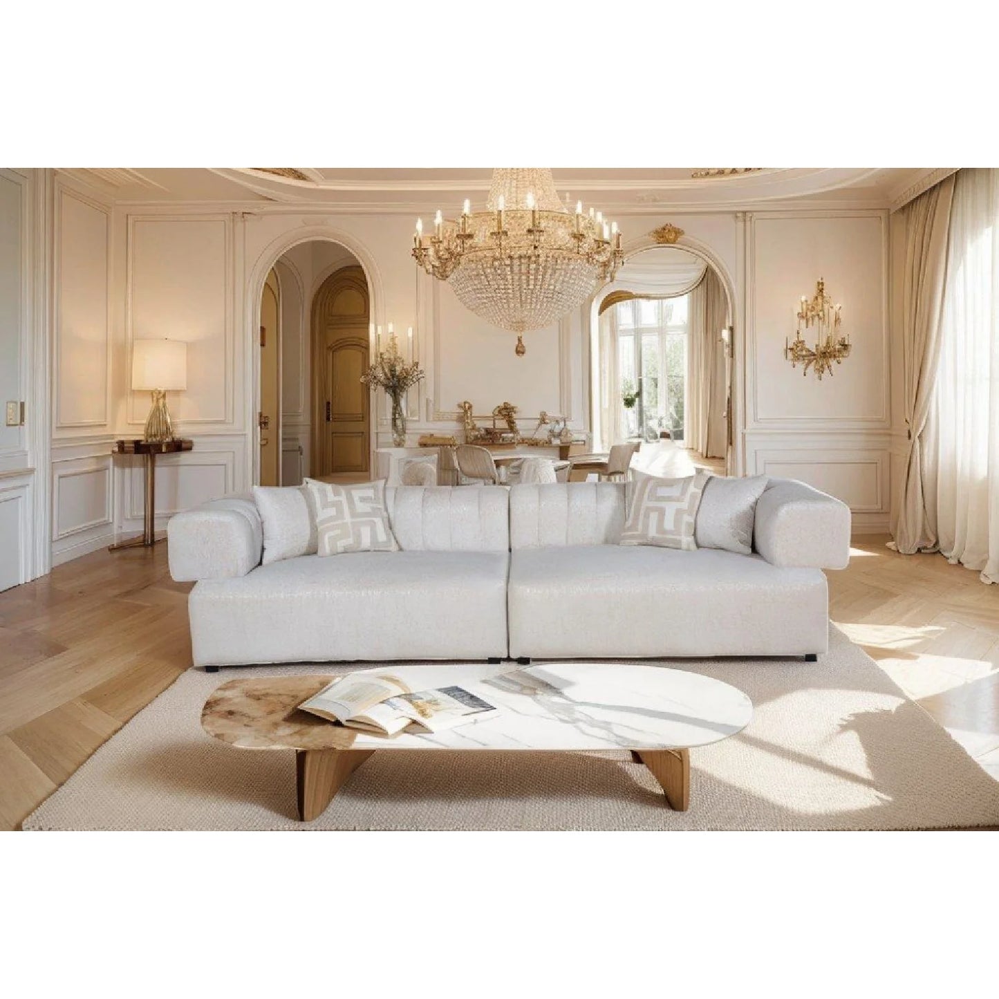 Luxury Square-Armed 2-Piece Sofa Modern Italian Style for Villa
