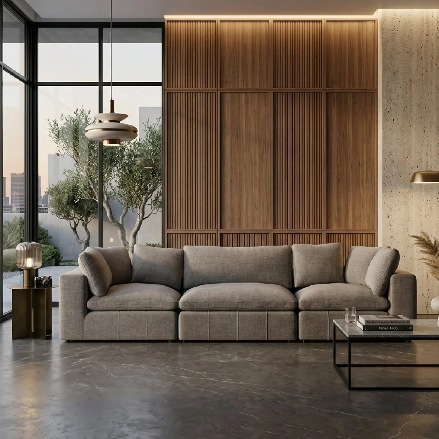 Luxury Square-Armed Fabric Sectional Sofa Modern Italian Style for Villa