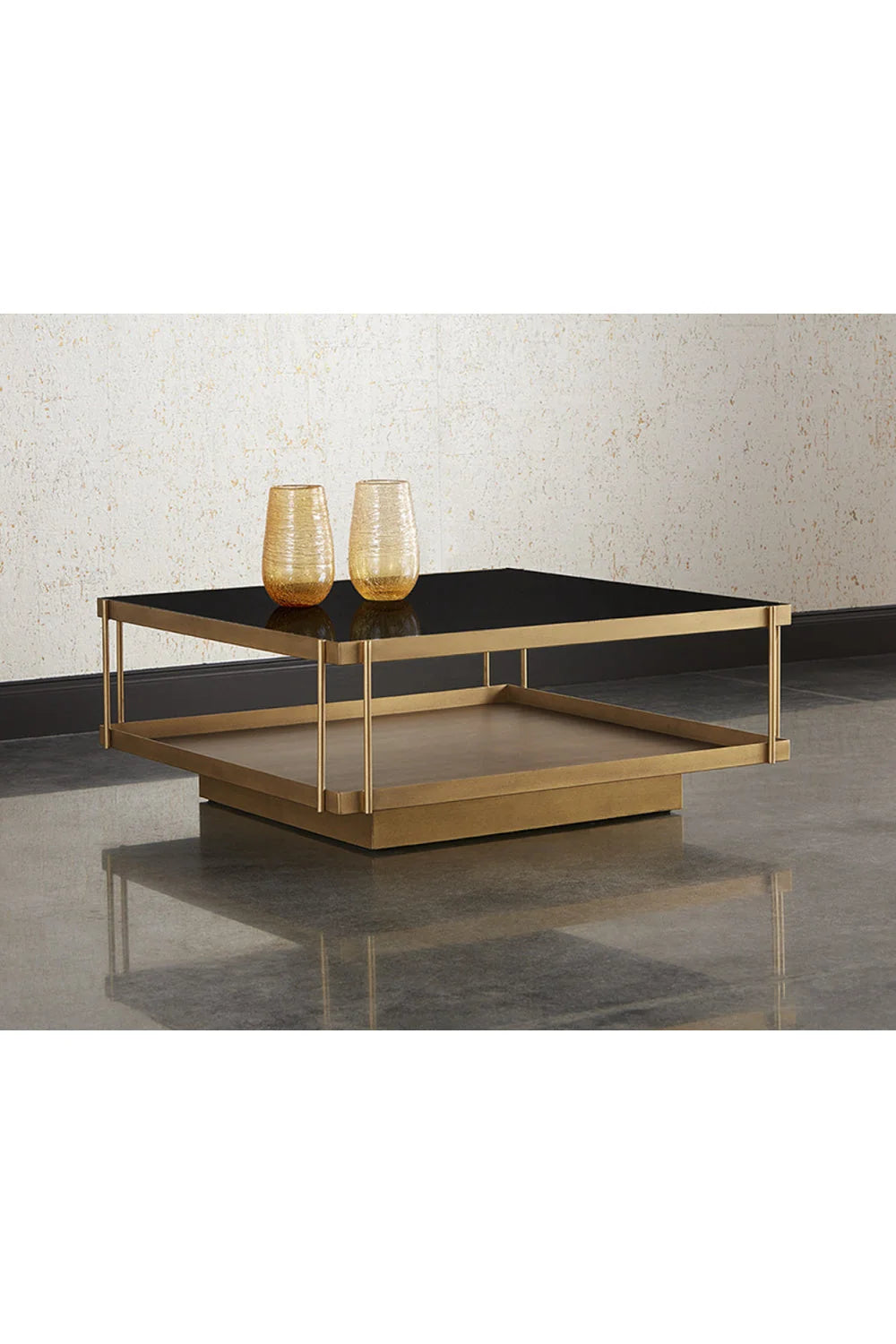 Luxury Square Black Glass Coffee Table Modern Italian Style for Villa