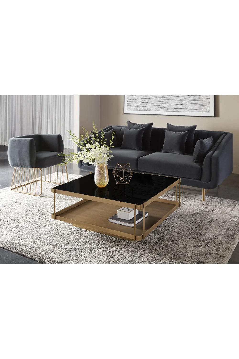 Luxury Square Black Glass Coffee Table Modern Italian Style for Villa
