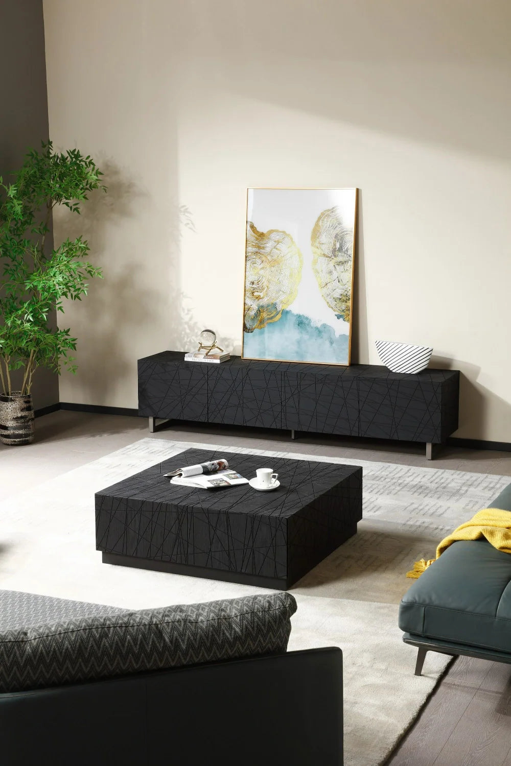 Luxury Square Black Oak Coffee Table Modern Italian Style for Villa