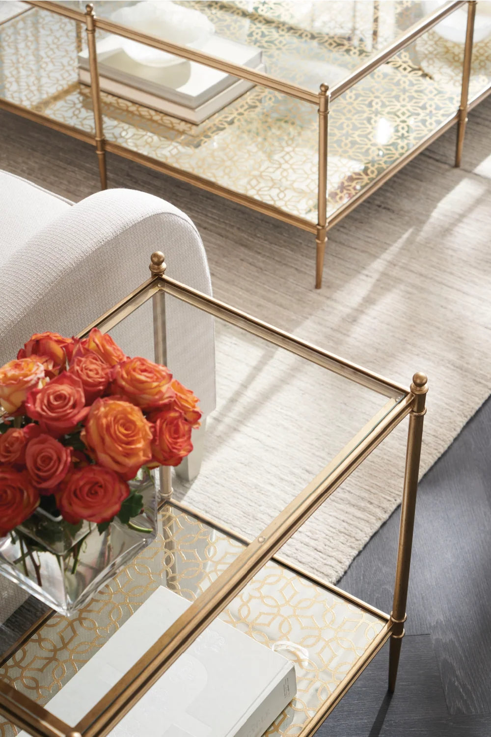 Luxury Square Glass Metal Cocktail Table Modern Italian Style for Villa