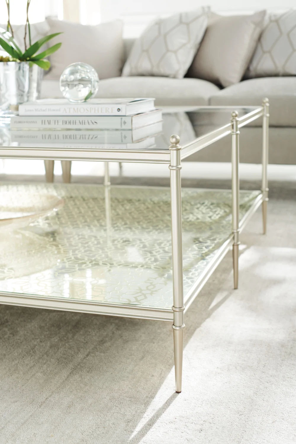 Luxury Square Glass Metal Cocktail Table Modern Italian Style for Villa
