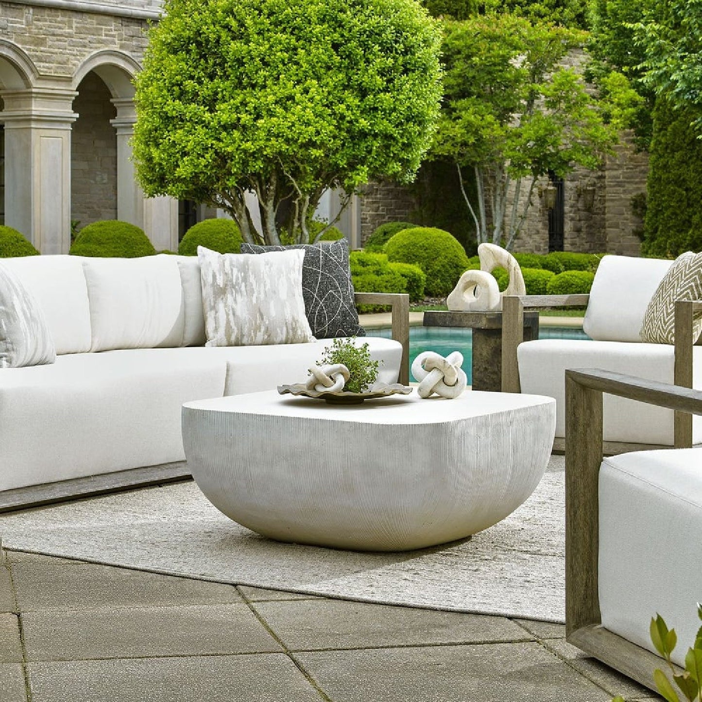 Luxury Square Limestone Coffee Table Modern Italian Style for Villa