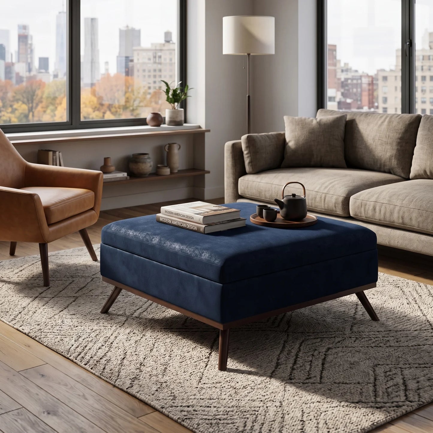 Luxury Square Storage Ottoman Coffee Table Modern Italian Style for Villa