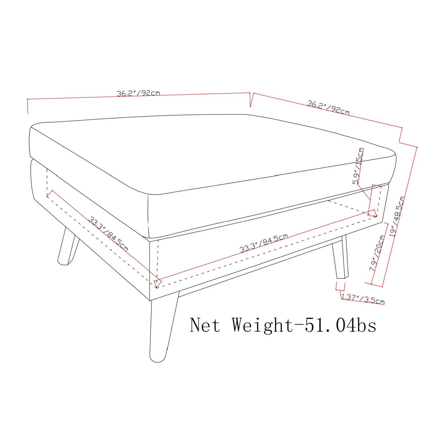 Luxury Square Storage Ottoman Coffee Table Modern Italian Style for Villa