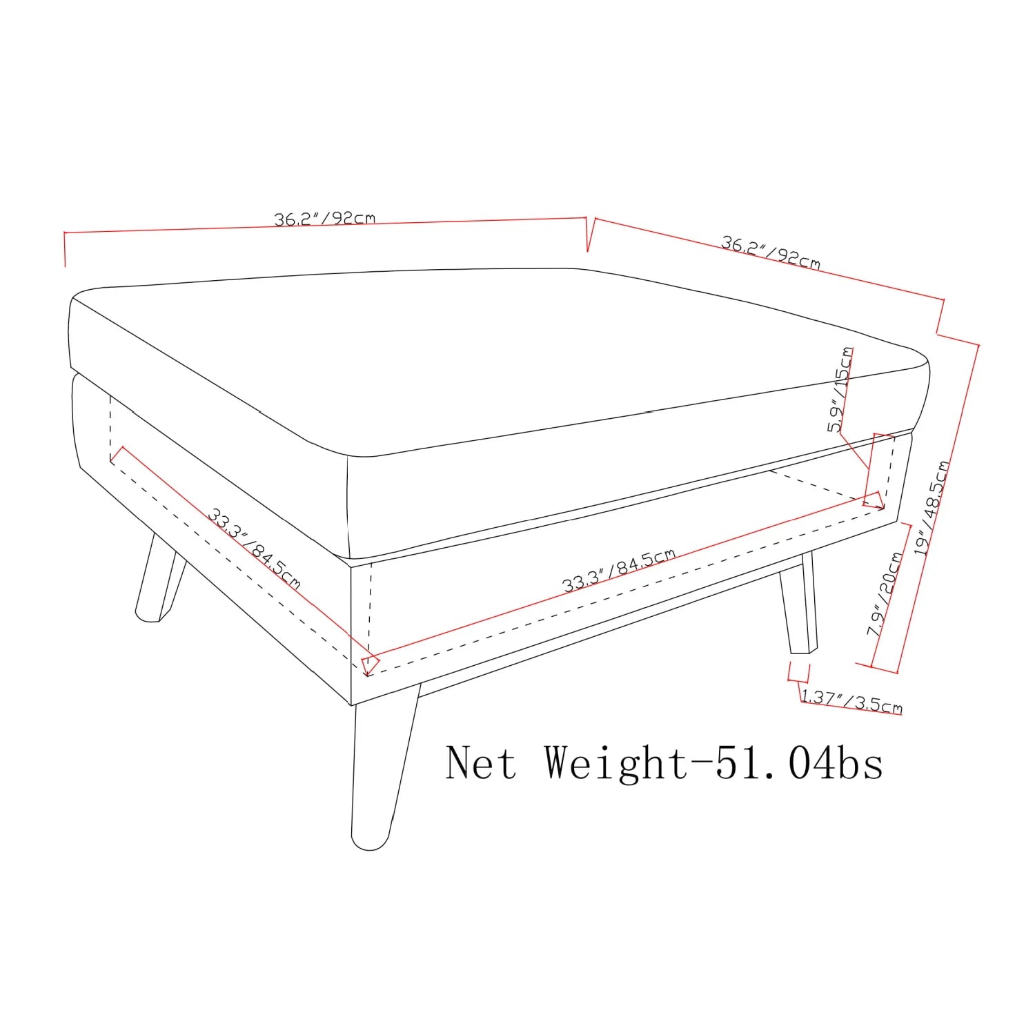 Luxury Square Storage Ottoman Coffee Table Modern Italian Style for Villa